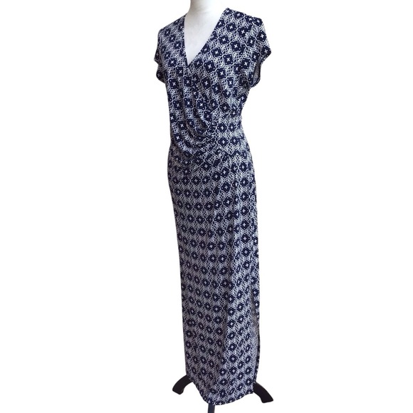 Laundry By Design Blue Geometric Knit Wrap Maxi Dress Size Medium - Picture 3 of 9
